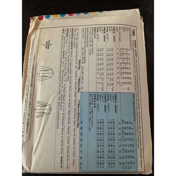 McCall's Misses Jacket Sewing Pattern Sz 18 7263 - Uncut - Picture 6 of 9